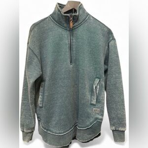 Women's Teal Distressed Matilda’s Vintage Washed Fleece Half-Zip Sweatshirt NWOT